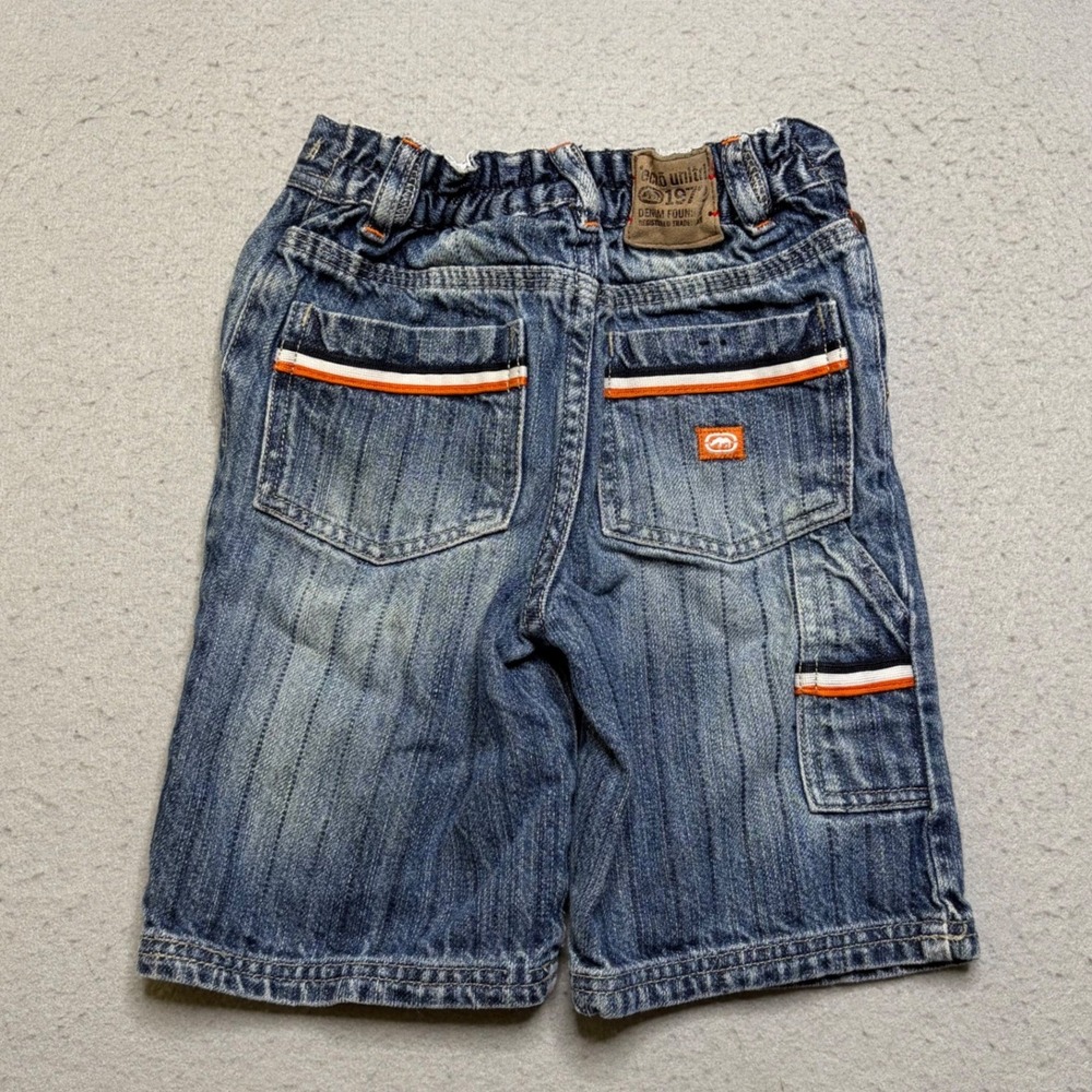 Ecko Unltd Denim Shorts Boys 4T Blue Y2K Pinstripe Embroidered Cargo Skater